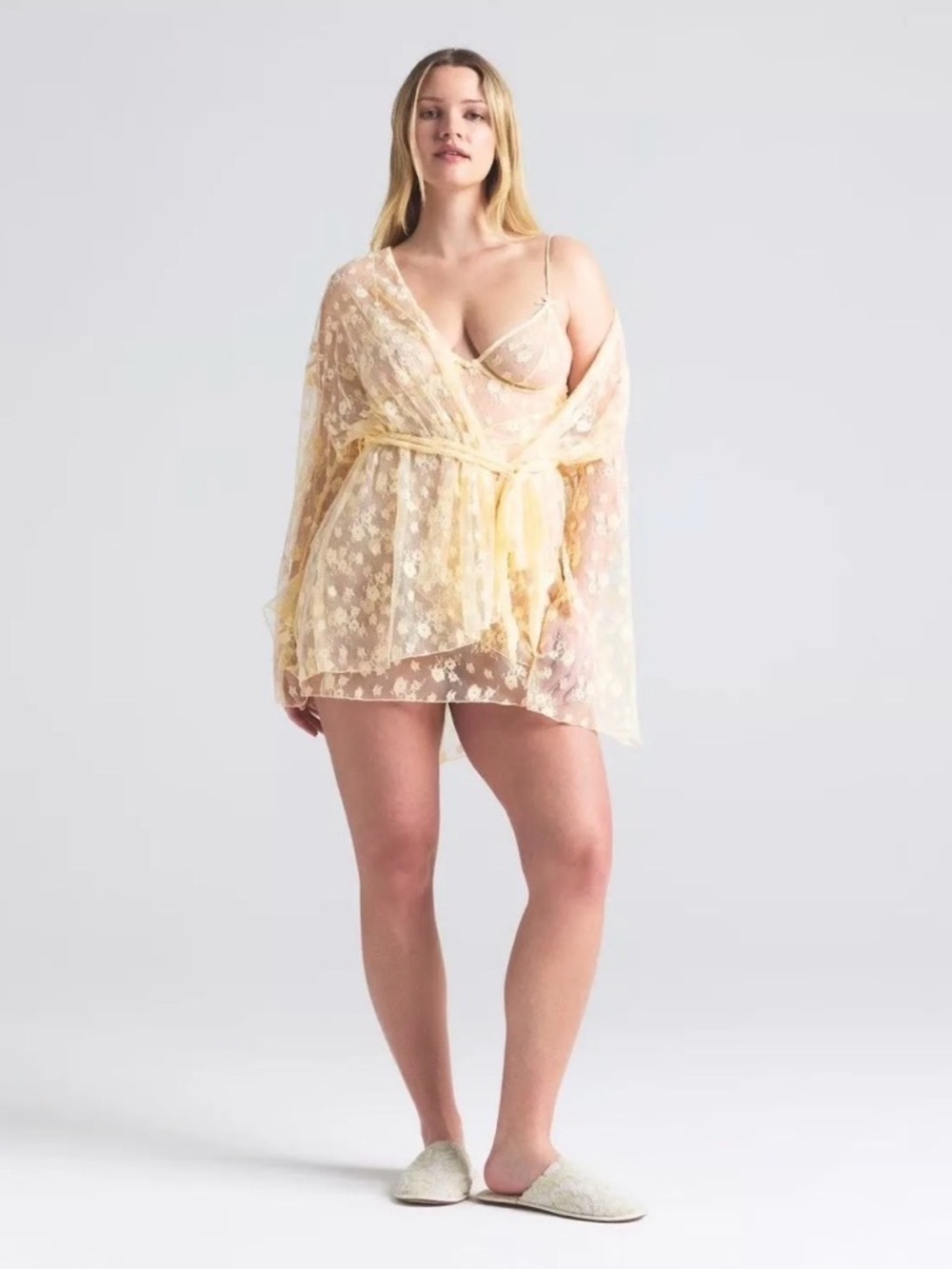 SKIMS Spring Intimates Lace Robe Butter Yellow RARE Size XL - Picture 2 of 8